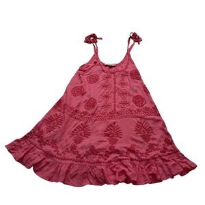 Pranella Remi Slip Mini Dress Womens Small Pink Coral Embroidered Boho Vacation